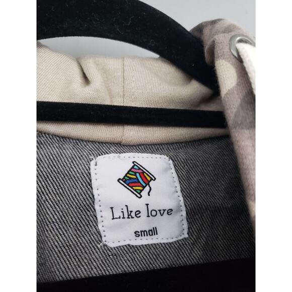 NEW SIZE SMALL Like Love Camo Hooded Button Up Jean Jacket Hoodie Sweatshirt y2k - Picture 3 of 5